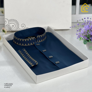 Premium Embroidered Panjabi – Navy Blue Color